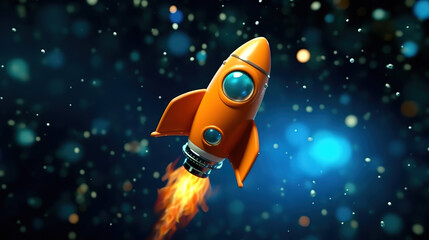 Small toy rocket flying up against stars covered space. Generative ai