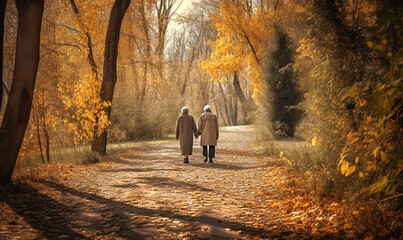 aktiver Spaziergang Senioren im Herbst, generative AI