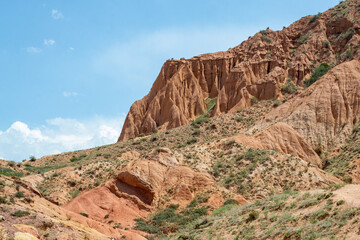 Chalk mountains in Skazka valley in Kyrgyzstan and rocks