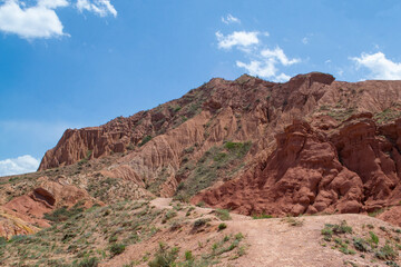Chalk mountains in Skazka valley in Kyrgyzstan and rocks