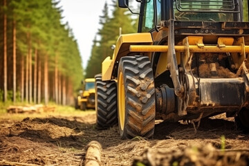 Fototapeta na wymiar Climate Change Impact. Logging machinery reduces the Earth's capacity to absorb carbon dioxide, worsening global warming.Sustainable logging practices are necessary to mitigate climate change.Close up