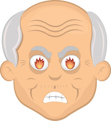vector illustration face grandfather or old man cartoon angry with fire flame in his eyes