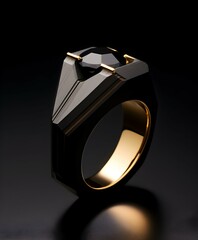 black and gold ring in a futuristic style. close up image. generative AI illustration.