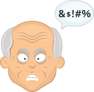 vector illustration face grandfather or old man cartoon, with a angry expression and a speech bubble with an insult text