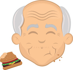 vector illustration face grandfather or old man cartoon eating a hamburger