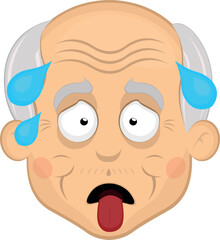 Fototapeta premium vector illustration face grandfather or old man cartoon, exhausted, with tongue out and beads of sweat on his head