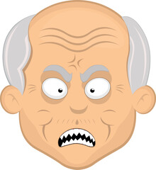 vector illustration face grandfather or old man cartoon furious with a vein in his head and sharp teeth