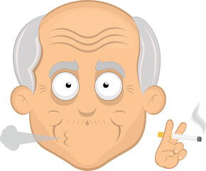 vector illustration face grandfather or old man cartoon smoking a cigarette