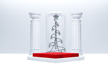 white podium with Christmas light 