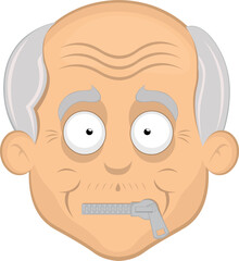 vector illustration face grandfather or old cartoon with a zipper in your mouth