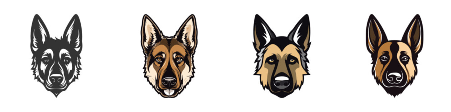 German shepherd head logo set. Vector illustration.