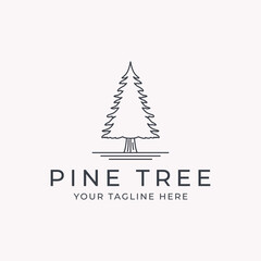 Fototapeta na wymiar pine tree line art logo vector with minimalist template illustration design
