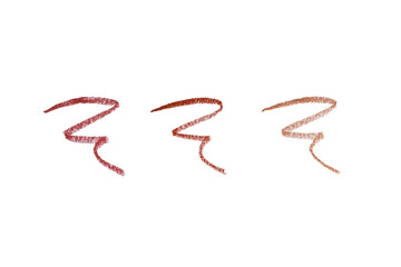 Three colorful lipstick pencils smudges swatches smears. Pencils presentation product