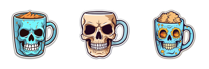 Cartoon skull mug. Vector illustration.