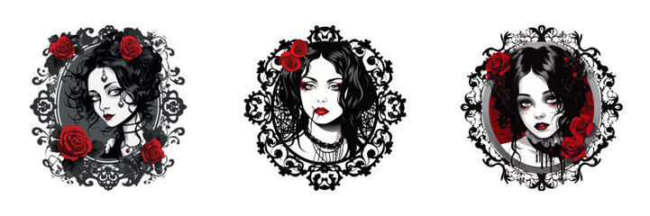 Gothic girl with roses. Vector illustration.