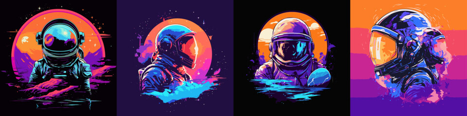 Astronaut neon vector illustration. - obrazy, fototapety, plakaty