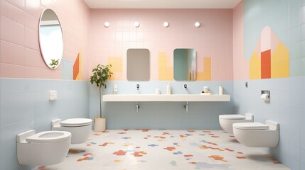 A captivating fusion of pastel pink and blue berber tiles evoke a dreamy, arabian home-like atmosphere