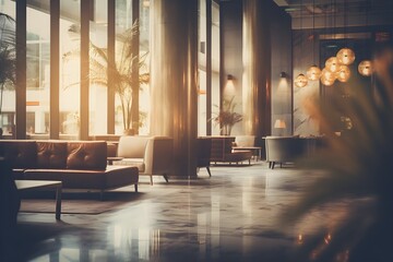 Hotel lobby with blurry background Generative AI
