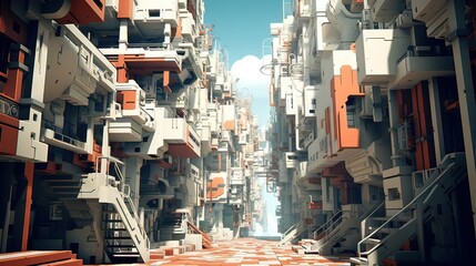 The town of the city. AI generated art illustration.