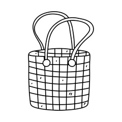 Eco Shopping bag. Hand drawn doodle style. Vector illustration isolated on white. Coloring page.