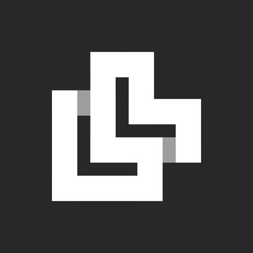 recommend clip art: Initials bold letters LL monogram logo wide lines on a black background. Overlapping white stripes in shape two letters L creative logotype.