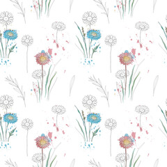 seamless pattern field herbs and flowers 7
