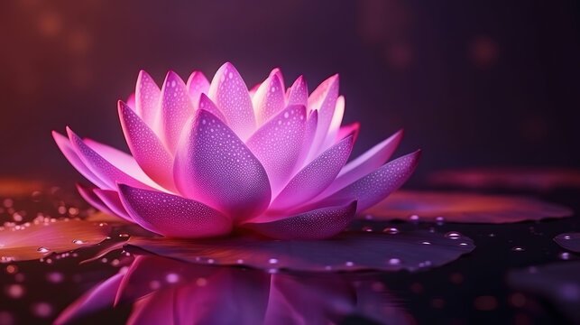 Beautiful light yellow waterlily or lotus flower with green leaf in pond. Generative Ai