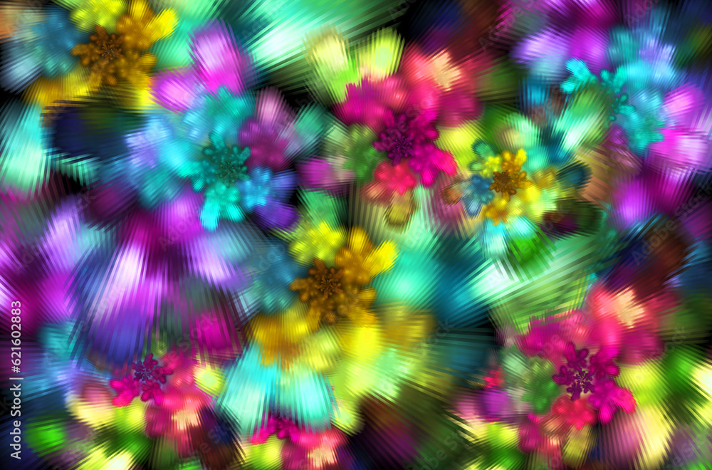 Poster festive abstract colorful fireworks on a dark background. abstract fractal background. 3d rendering.