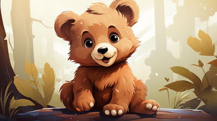 cute bear illustration in the forest, generative ai
