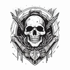 Obraz premium Gothic skull logo. Grunge vintage monochrome illustration. Generative AI.
