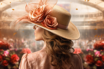 woman in hat on the terrace Kentucky Derby promotion - made with generative ai