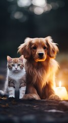 A cat and a dog together. The concept of friendship between different species. Generative AI