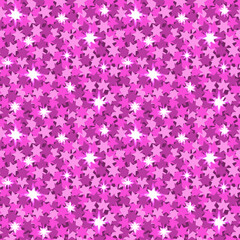 Seamless pink glitter pattern with starlight. Sparkle confetti background for little girl's princess birthday, Christmas or New Year's celebration. Sequin pattern, barbiecore, bright glitzy texture