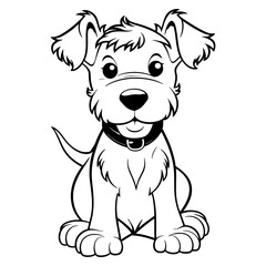 Cartoon Cute Animal Coloring Page for Kids. Baby dog. Airedale Terrier. Black and white vector illustration for coloring book