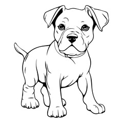 Cartoon Cute Animal Coloring Page for Kids. Baby dog. American Bulldog. Black and white vector illustration for coloring book