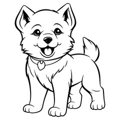 Cartoon Cute Animal Coloring Page for Kids. Baby dog. Akita. Black and white vector illustration for coloring book