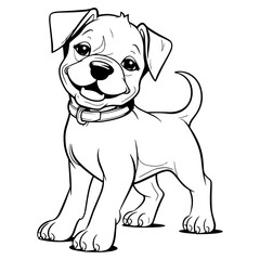 Fototapeta premium Cartoon Cute Animal Coloring Page for Kids. Baby dog. American Bully. Black and white vector illustration for coloring book