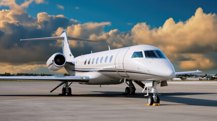Private jet parking on the runway at the airport.