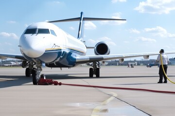 Refueling the jet plane at the airport, Passenger airplane refueling.