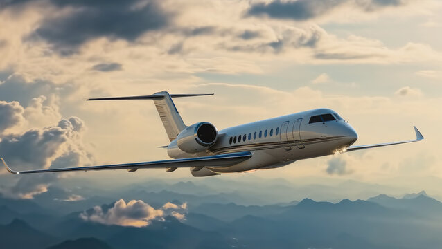 Private jet in flight, Air charter flight.