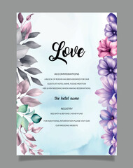 Vector beautiful wedding invitation card template set with floral frame