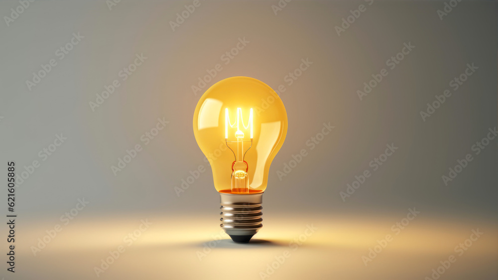 Poster glowing light bulb on gray background generative ai