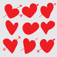 Heart Icons Set, hand drawn icons and illustrations for valentines and wedding