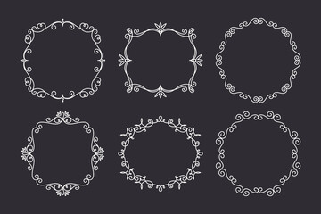 Vector Decorative Linear Frames Set. Vintage Frame Design Elements, Filigree, Decorative Borders, Page Decorations, Dividers Isolated
