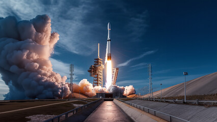 Space rocket launch on platform