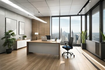 Naklejka na ściany i meble modern office interior with table generating by AI technology
