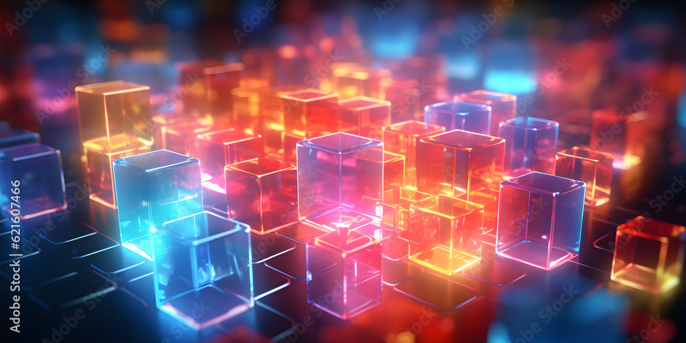 Poster futuristic cyberspace background, 3d style of data processing. futuristic technology. colorful cubes