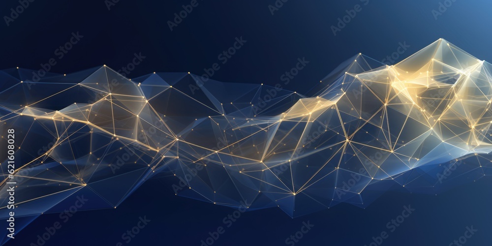 Poster 3d network connections with plexus design blue and gold color background wallpaper. generative ai im