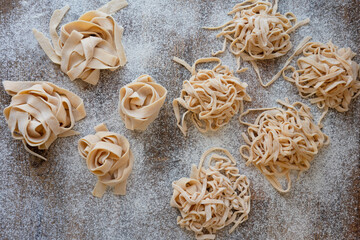 Cut and shaped and ready to dry homemade pasta