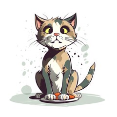  a cat sitting on the ground with its eyes wide open and looking at the camera with a sad look on its face, with a white background.  generative ai